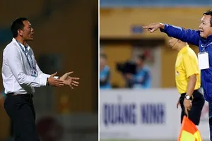 HLV Đức Thắng (SLNA) và Hoàng Văn Phúc (QNK Quảng Nam) sẽ cùng đấu trí trên SVĐ Hàng Đẫy để tranh siêu cúp bóng đá Việt Nam năm nay. Ảnh: NGỌC HẢI-MINH HOÀNG