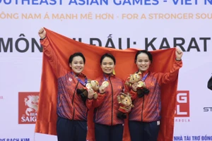 Các nữ tuyển thủ karate nội dung kata đã có tấm HCV SEA Games 31. Ảnh: MINH CHIẾN