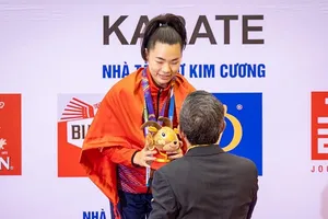 Võ sĩ Nguyễn Thị Ngoan là một trong những tuyển thủ thi đấu nội dung kumite đồng đội nữ. Ảnh: D.Q