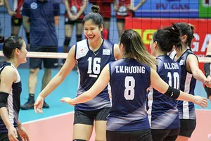 Bóng chuyền nữ Quân đội đã thắng Thái Bình tại trận đầu tiên. Ảnh: NA