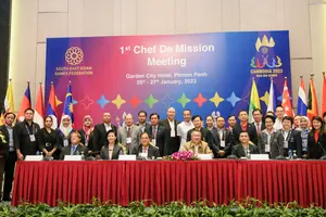 Đại diện các đoàn tham dự Hội nghị trưởng đoàn SEA Games 32 lần thứ nhất. Ảnh: CAMSOC