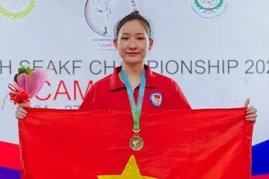 Hoàng Thị Mỹ Tâm đã có tấm HCV ở nhóm tuỏi U21 tại giải vô địch Đông Nam Á năm nay. Ảnh: KARATEVN