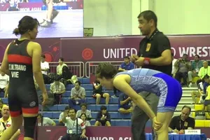 Tuyển thủ Mỹ Trang của chúng ta đã rất nỗ lực tại giải vô địch châu Á. Ảnh: UWW