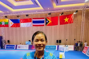 Tuyển thủ Pal Chhor Raksmy của đội vovinam Campuchia. Ảnh: MINH MINH