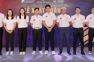 Tuyển golf Việt Nam tại lễ xuất quân lên đường dự ASIAD 19. Ảnh: VGA