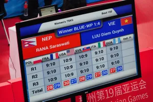 Bảng điểm mà các trọng tài dành cho hai võ sĩ trong trận đấu. Ảnh: NAM TRUNG 