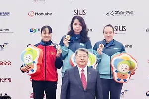 Nguyễn Thị Thu Hằng có tấm HCB quý giá ở giải bắn súng vô địch châu Á 2023. Ảnh: MINH MINH