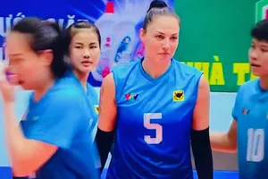 Ngoại binh Odina chơi tròn vai trong đội hình VTV Bình Điền Long An tại trận khai cuộc của mỉnh ở vòng 2 năm nay. Ảnh: MINH MINH