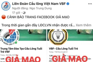 Liên đoàn cầu lông Việt Nam thông báo có thông tin giả mạo Liên đoàn. Ảnh: MINH MINH