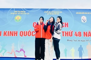 Thanh Giang (giữa) là VĐV duy nhất nội dung 7 môn phối hợp tập trung đội tuyển điền kinh Việt Nam năm 2025. Ảnh: MINH MINH