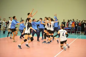 Bóng chuyền nữ Vĩnh Phúc từng thăng hạng nhưng giờ đang dự giải hạng A toàn quốc. Ảnh: VFV