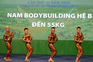 Giải thể hình vô địch quốc gia 2025 đang thi đấu tại Long An. Ảnh: TTXVN