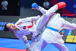 Võ sĩ Hoàng Thị Mỹ Tâm có trong thành phần đội tuyển karate Việt Nam thi đấu ở Malaysia. Ảnh: AKF