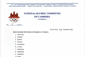 Văn bản thông báo các môn rút lui của thể thao Campuchia. Ảnh: OLYMPIC CAMBODIA