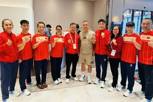 Đội tuyển MMA Việt Nam đã được lãnh đạo Đoàn thể thao Việt Nam động viên thi đấu. Ảnh: ĐOÀN TTVN