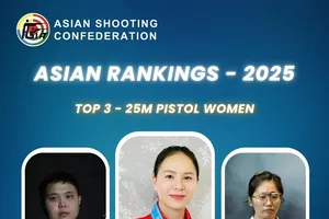 Xạ thủ Trịnh Thu Vinh đứng số 1 châu Á nội dung 25m súng ngắn thể thao nữ. Ảnh: ASC