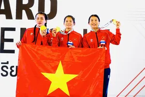 3 tuyển thủ Mỹ Hạnh, Mỹ Linh và Mỹ Trang đã nỗ lực thi đấu tại SEA Games 33-2025. Ảnh: DŨNG PHƯƠNG