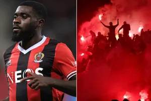 Cầu thủ Jeremie Boga của Nice bị tấn công bên ngoài sân cỏ bởi hội cổ động viên Ultras. Ảnh: The Sun