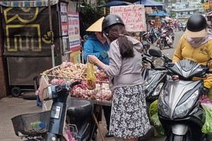 A dweller in HCMC is using a plastic bag to carry the purchased items
