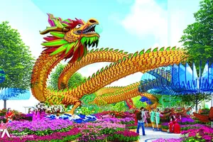 The perspective of ‘Nhat Dai Thang Long’ (the Greatest Thang Long) dragon mascot on Nguyen Hue Flower Street this year (Photo: the organization board)