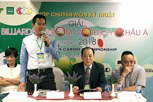 Quang cảnh buổi họp kỹ thuật giải Billiards vô địch châu á năm 2018. Ảnh: NHẬT ANH