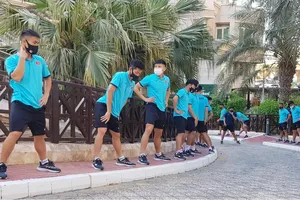 Đội tuyển Việt Nam tại buổi tập ở khuôn viên khách sạn