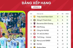 BXH vòng 5 V-League 2023-2024: Nam Định giữ vững ngôi đầu