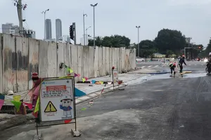 Vị trí xảy ra sụt lún đã được xử lý. Ảnh: XUÂN QUỲNH