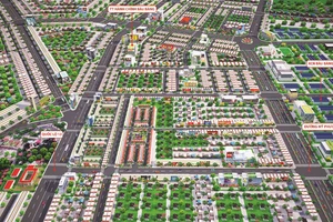 Phối cảnh dự án Golden Future City nằm ngay trung tâm đô thị - công nghiệp Bàu Bàng và hệ thống giao thông xung quanh
