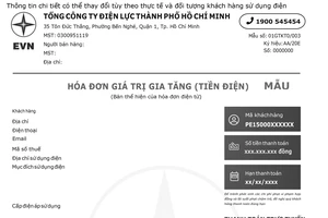 Thông báo: Áp dụng mẫu hóa đơn tiền điện mới