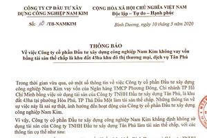 Công ty Nam Kim nói gì về việc thế chấp khu đất 43ha khu đô thị thương mại, dịch vụ Tân Phú?