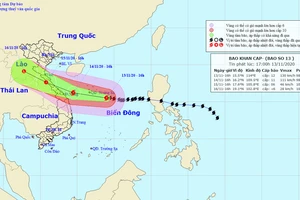 Đường đi của bão số 13. Ảnh: theo Trung tâm Dự báo khí tượng thủy văn quốc gia