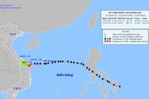 Đường đi của áp thấp nhiệt đới. Ảnh: TTDBKTTVQG