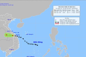 Đường đi của áp thấp nhiệt đới vào đất liền. Ảnh: TTDBKTTVQG