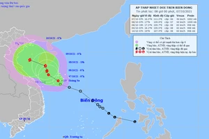 Áp thấp nhiệt đới trên Biển Đông. Ảnh: TTDBKTTVQG 