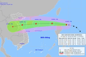 Đường đi của bão Kompasu trên Biển Đông. Ảnh: TTDBKTTVQG