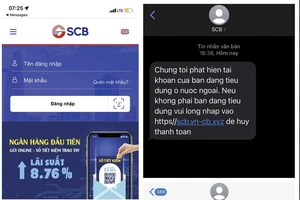 Tin nhắn giả mạo Brandname SCB gửi đến khách hàng có đường link lừa đảo, dẫn đến website mạo danh Ngân hàng
