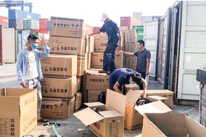 Cơ quan chuyên trách kiểm tra container hàng hóa vi phạm trên địa bàn TPHCM. Ảnh: THI HỒNG