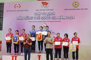 Đội tuyển TPHCM giành HCV và phá kỷ lục nội dung 10m súng trường hơi đồng đội nữ. Ảnh: THANH TÙNG 