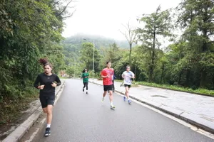 Các tuyển thủ bóng chuyền nữ “nuốt” giáo án chạy hàng ngày trên các cung đường ở Tam Đảo. Ảnh: DŨNG PHƯƠNG