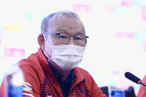 HLV Park Hang-seo ở buổi họp báo trước trận chung kết SEA Games 31. ẢNH: DŨNG PHƯƠNG