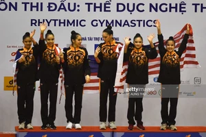 Đội tuyển thể dục dụng cụ nữ Malaysia giành HCV ở SEA Games 31. ẢNH: GETTY