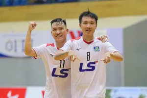 Trần Văn Vũ, Nguyễn Minh Trí và các cầu thủ Thái Sơn Nam TPHCM rộng cửa đi tiếp ở Cúp các CLB futsal Đông Nam Á 2023. ẢNH: ANH TRẦN. 