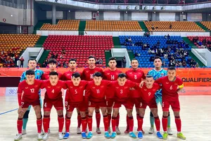 Đội hình thi đấu của đội tuyển futsal Việt Nam ở trận ra quân vòng loại Giải futsal châu Á 2024. 