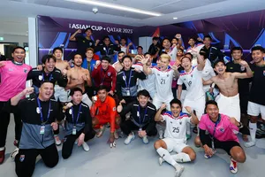 Niềm vui của các cầu thủ Thái Lan khi lọt vào vòng 16 đội ở Asian Cup 2023. ẢNH: FAT 