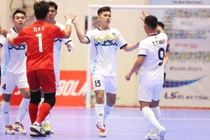 Niềm vui chiến thắng của Thái Sơn Nam TPHCM tại trận ra quân Giải Futsal VĐQG 2025. ẢNH: ANH TRẦN 