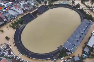 Sân Tự Do ngập sâu trong biển nước. ẢNH: TRẦN THIÊN