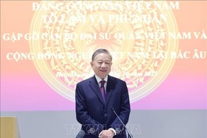 苏林总书记在见面会上发表讲话。 