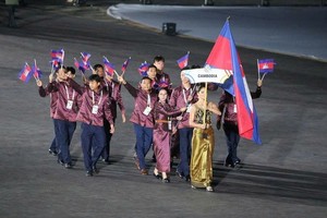 2025年12月9日，柬埔寨体育代表团亮相于泰国曼谷拉加曼加拉体育场举行的第33届东运会开幕式。