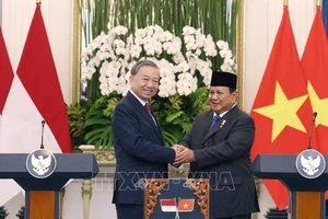 Tổng Bí thư Tô Lâm và Tổng thống Indonesia Prabowo Subianto phát biểu trước báo chí, tuyên bố nâng cấp quan hệ Việt Nam - Indonesia lên Đối tác Chiến lược Toàn diện. Ảnh: TTXVN 